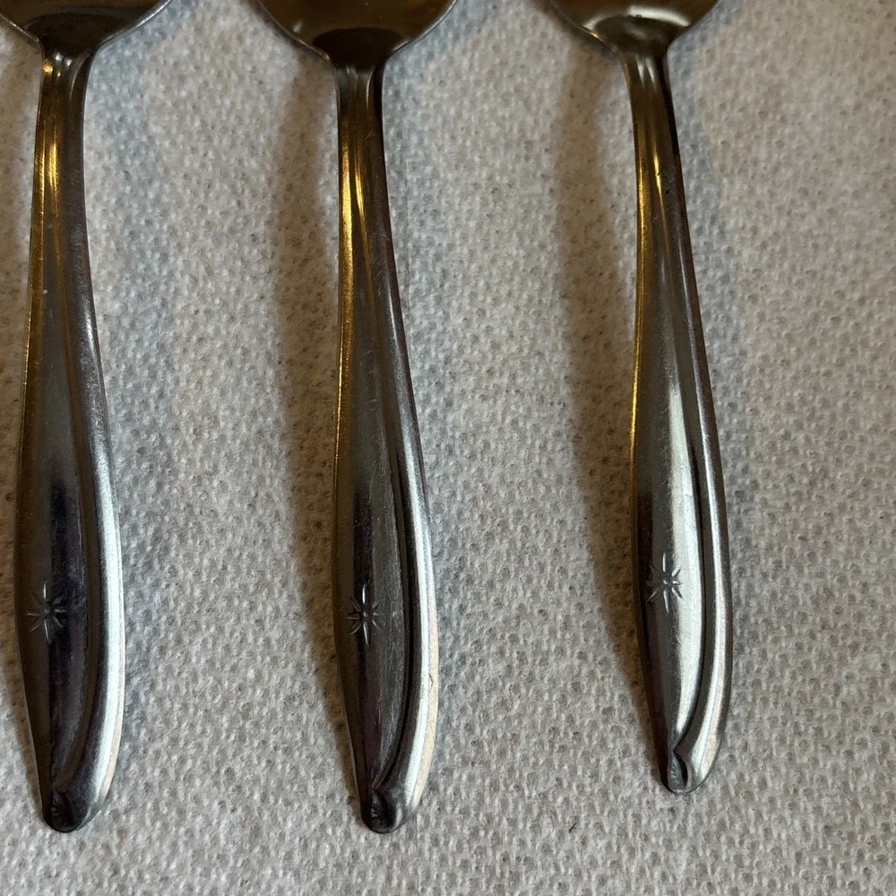 Oneida Twin Star, *Atomic Starburst * Community Stainless Flatware 6 Teaspoons